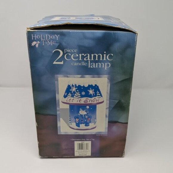 NEW Holiday Time Snowman Let it Snow 2 Piece Ceramic Shade Candle Lamp Holder - Picture 5 of 7